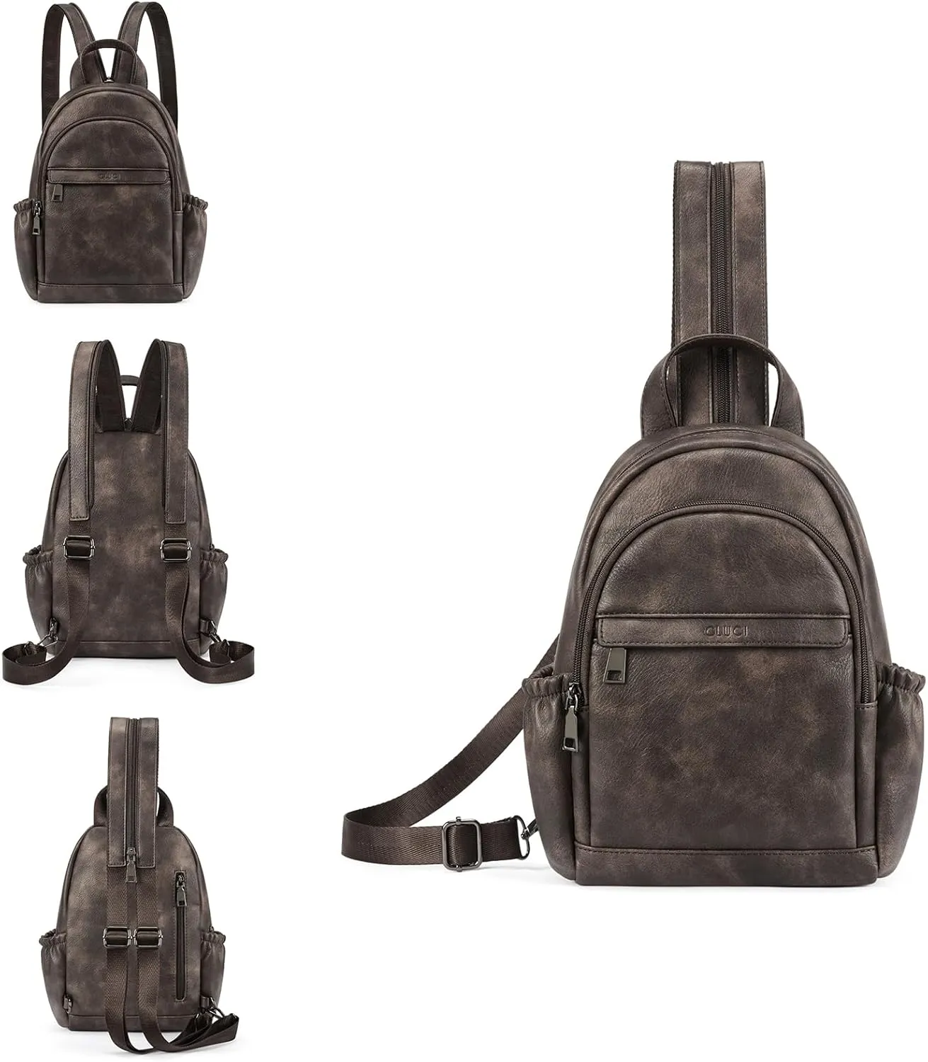 CLUCI Leather Sling Backpack for Women - Small Convertible Crossbody Bag for Travel
