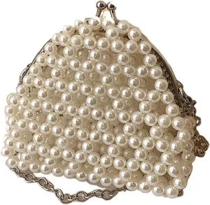 Clutch Purses for Women Elegant Mini Pearl Crossbody Bag for Evening Dinner Fashionable Hand-Beaded Party Purse Cute
