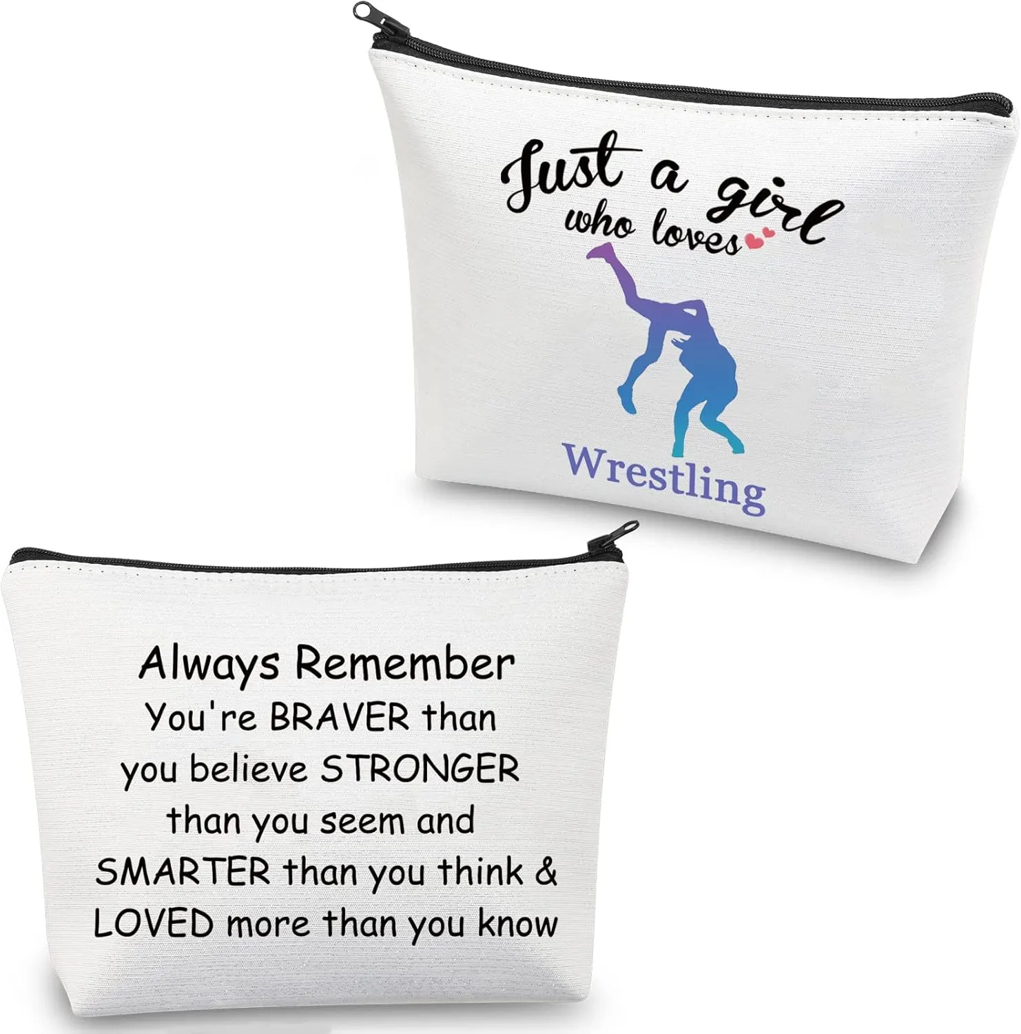 CMNIM Wrestler Girl Gifts - Just a Girl Who Loves Wrestling Makeup Cosmetics Bag, Inspirational Travel Zipper Bag for Girls (White)