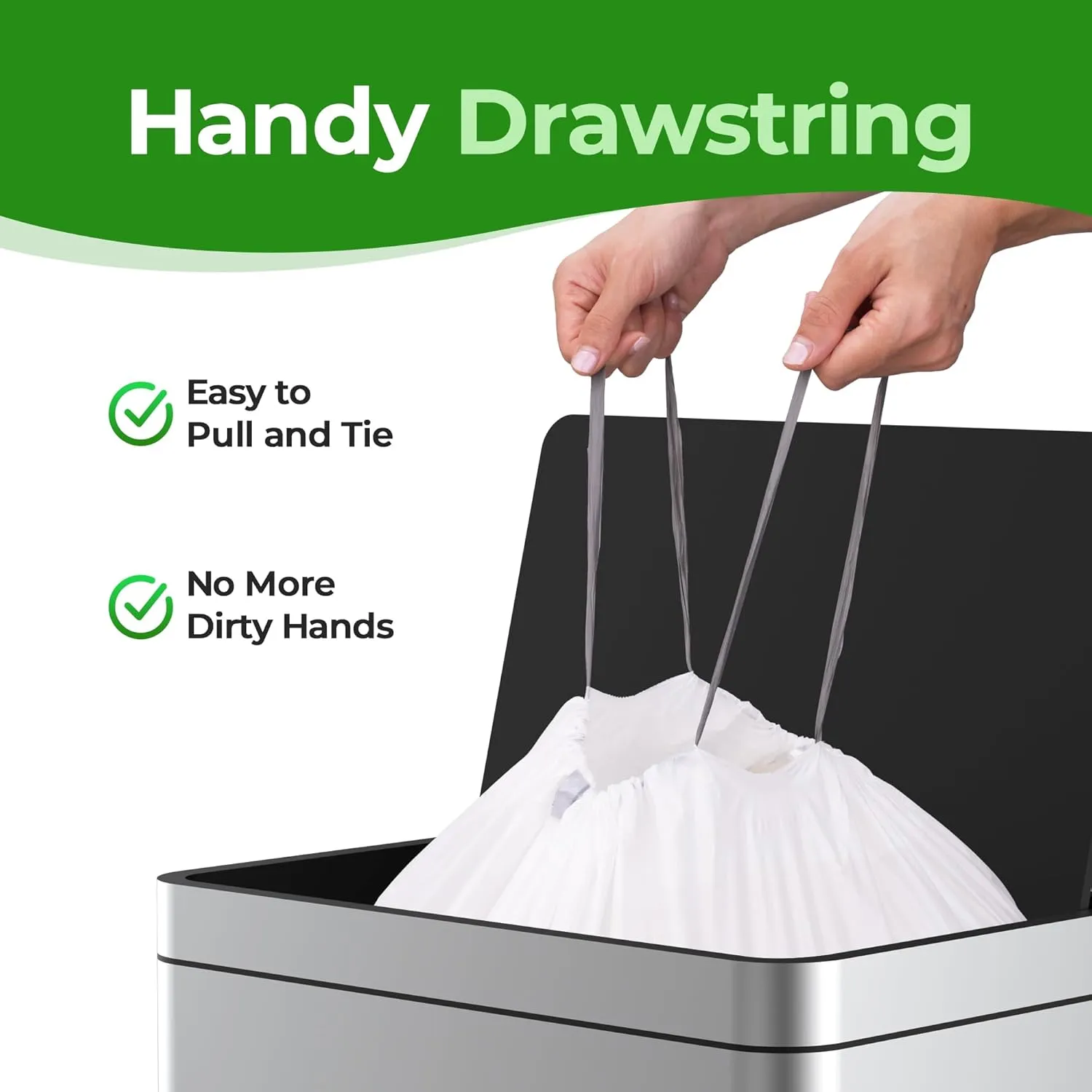 Code K Heavy Duty Drawstring Trash Bags 1.2 Mil THICK 100 Count Compatible with simplehuman Code K Trash Can | 9-12 Gallon 35-45 Liter Heavy Duty White Garbage Can Liners