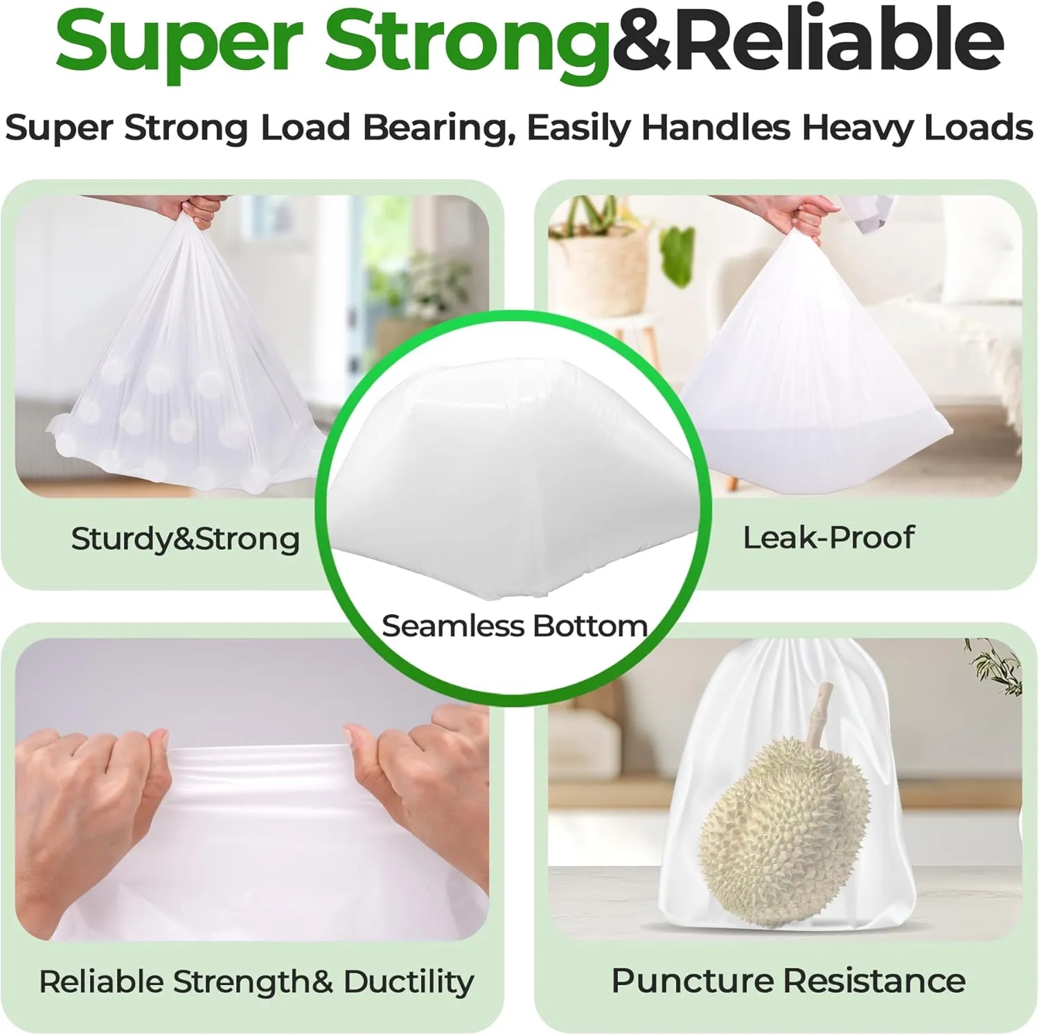 Code K Heavy Duty Drawstring Trash Bags 1.2 Mil THICK 100 Count Compatible with simplehuman Code K Trash Can | 9-12 Gallon 35-45 Liter Heavy Duty White Garbage Can Liners