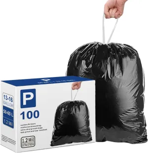 Code P Heavy Duty Trash Bags 1.2 Mil THICK 13-16 Gallon 50-60 Liter Compatible with simplehuman Code P 100 Count (Pack of 1) | Heavy Duty Black Garbage Can Liners