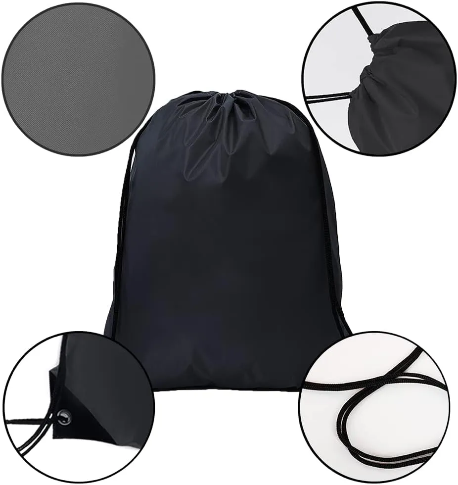 CODOBON 50 Pcs Drawstring Bags, Bulk Draw String Backpack, Cinch Polyester Bag for Gym Sport, Black