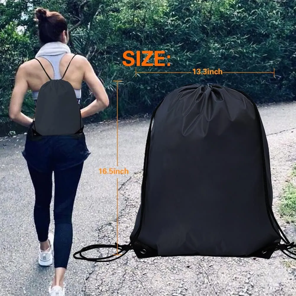CODOBON 50 Pcs Drawstring Bags, Bulk Draw String Backpack, Cinch Polyester Bag for Gym Sport, Black