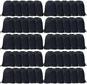 CODOBON 50 Pcs Drawstring Bags, Bulk Draw String Backpack, Cinch Polyester Bag for Gym Sport, Black