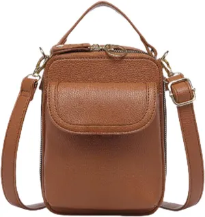 Collaborate Crossbody Leather Bag, Mini Cell Phone Pouch with Card Slots, Retro Small Purse, Adjustable Strap Handbag