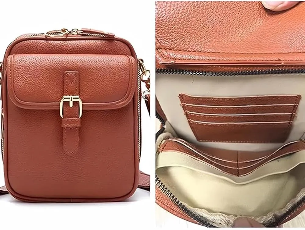 Collaboraten & UrvashiCrossbody Crossbody Leather Bag,Vintage Double Layer Large Capacity Mini Cross Body Bags