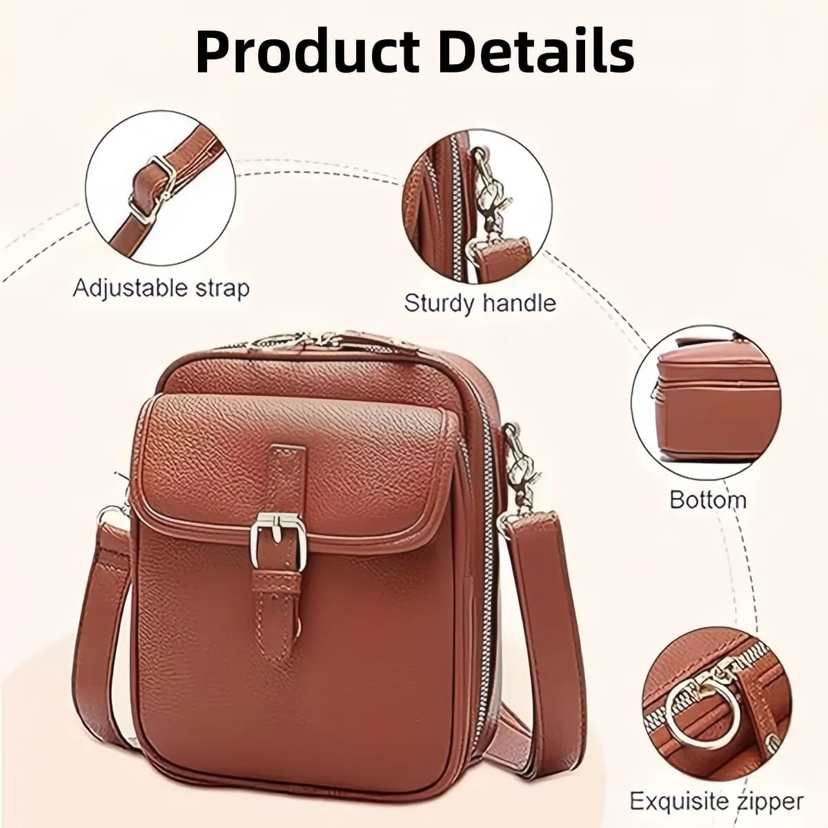 Collaboraten1 Crossbody Bag, UrvashiCrossbody Leather Bag, Retro Double-Layer Large Capacity Mini Crossbody Bags