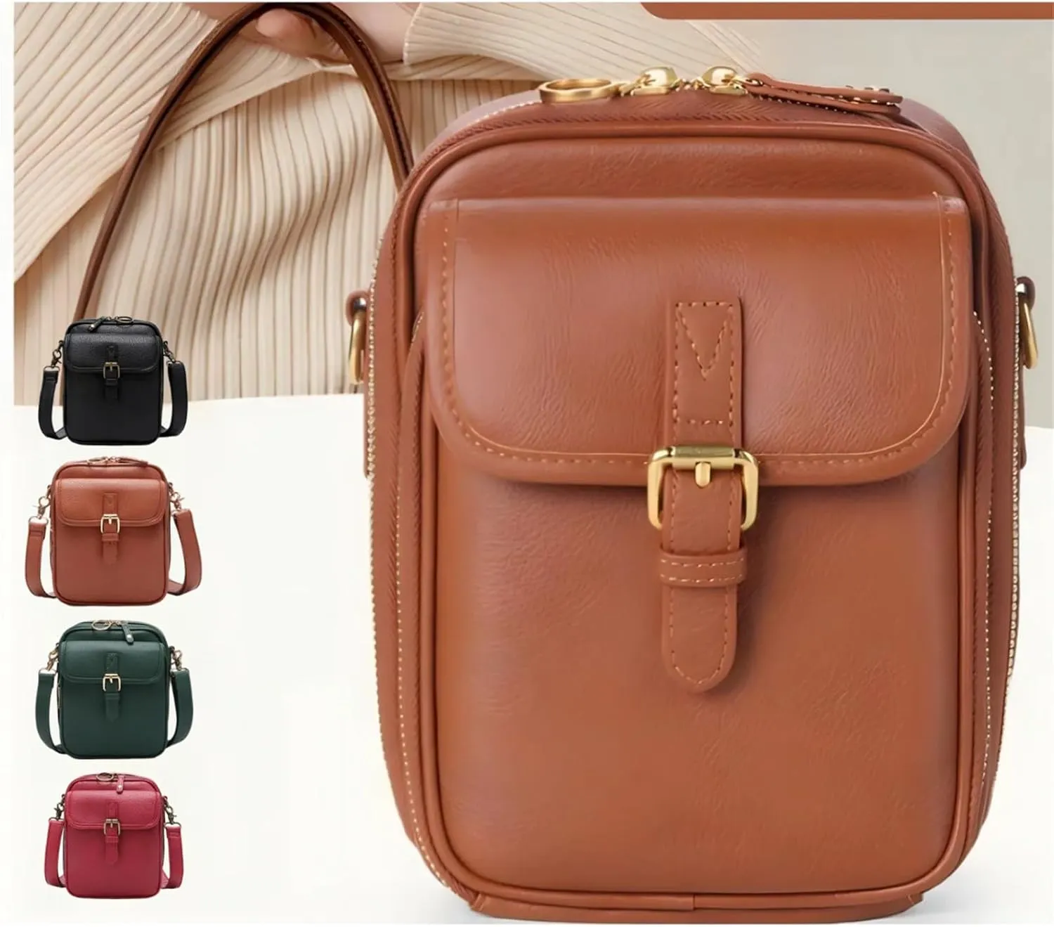 Collaboraten1 Crossbody Leather Bag, Anti-Theft Shoulder Bag for Women, Vintage Leather Purse with Card Slots