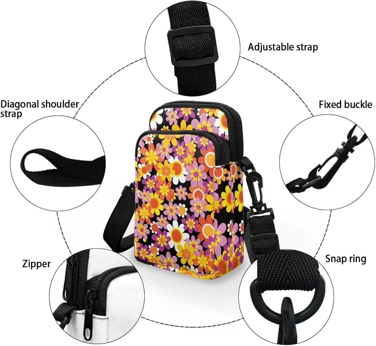 Colorful Flower Travel Sling Bag for Women Sling Bag Crossbody Travel Purses Anti Theft Crossbody Travel Crossbody Bags for Women Side Bag Crossbody Cross Body Gifts