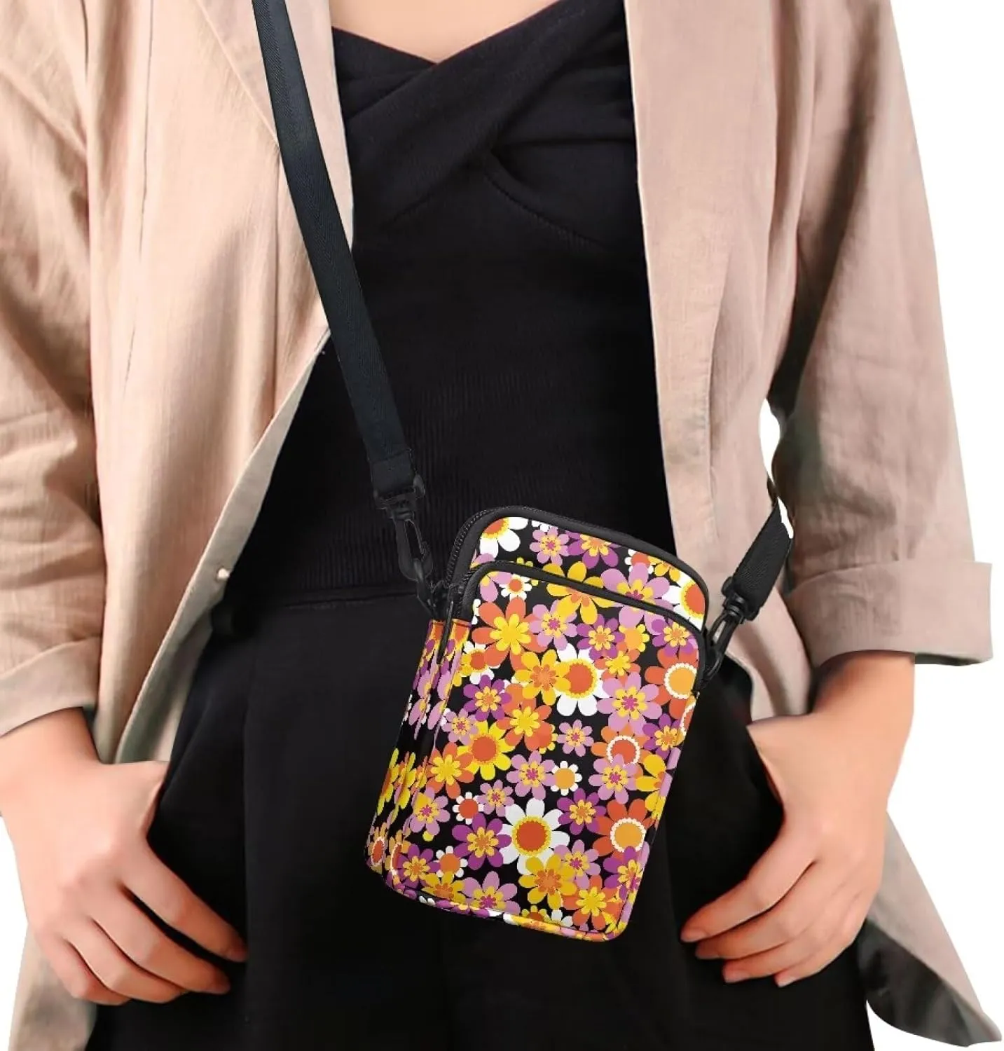 Colorful Flower Travel Sling Bag for Women Sling Bag Crossbody Travel Purses Anti Theft Crossbody Travel Crossbody Bags for Women Side Bag Crossbody Cross Body Gifts
