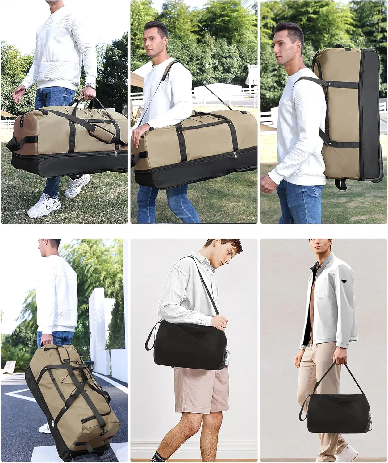 CONTAIL 32” Soft-side 110L Expandable 140L Rolling Duffle Bag with 2 Inline Wheels,Convertible Weekend Travel Bag with Bungee-Cord System,Army Green