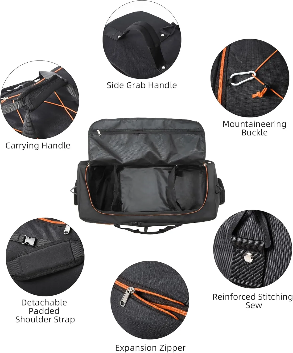 CONTAIL 32” Soft-side 110L Expandable 140L Rolling Duffle Bag with 2 Inline Wheels,Convertible Weekend Travel Bag with Bungee-Cord System,Black-orange