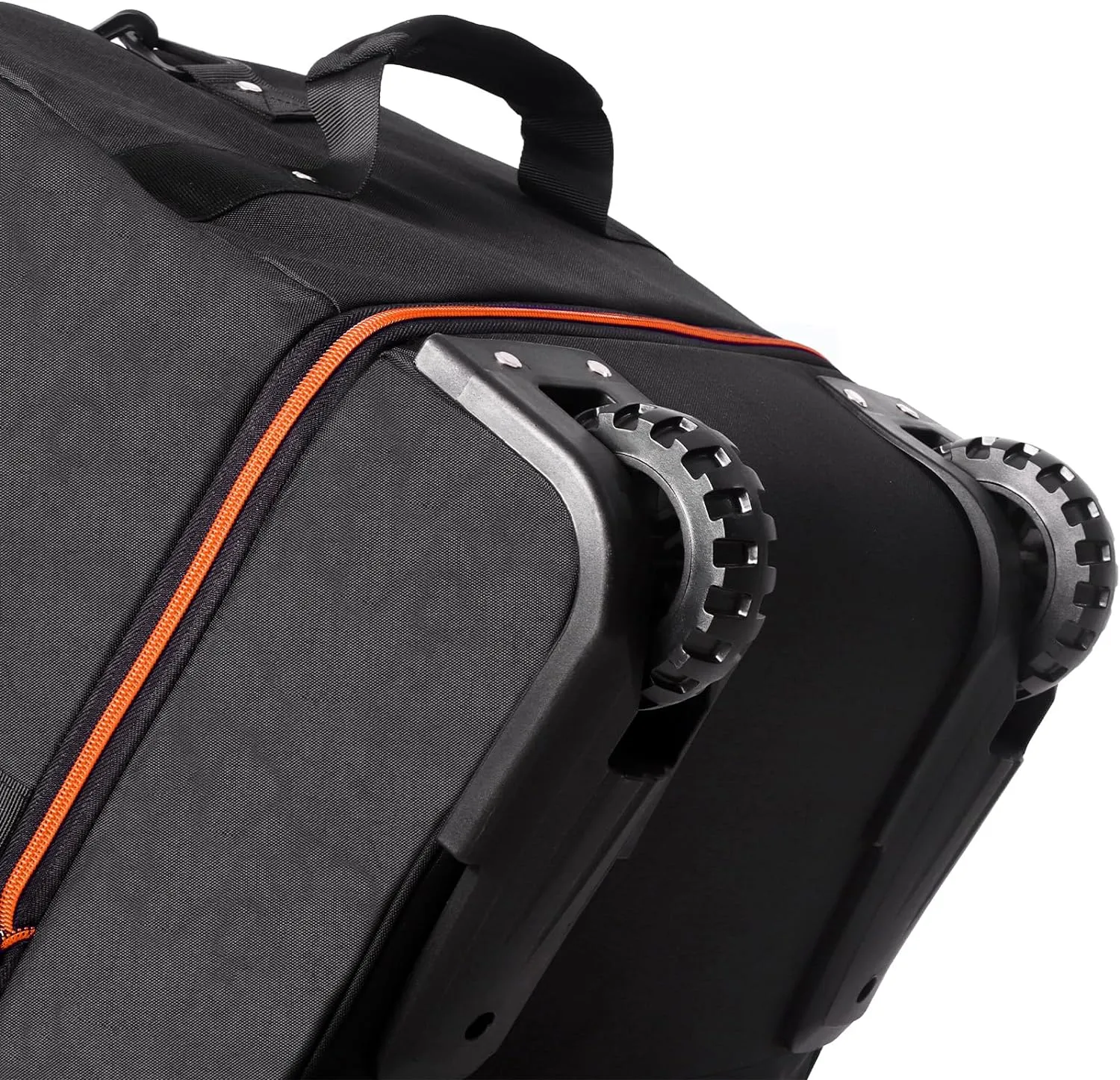CONTAIL 32” Soft-side 110L Expandable 140L Rolling Duffle Bag with 2 Inline Wheels,Convertible Weekend Travel Bag with Bungee-Cord System,Black-orange