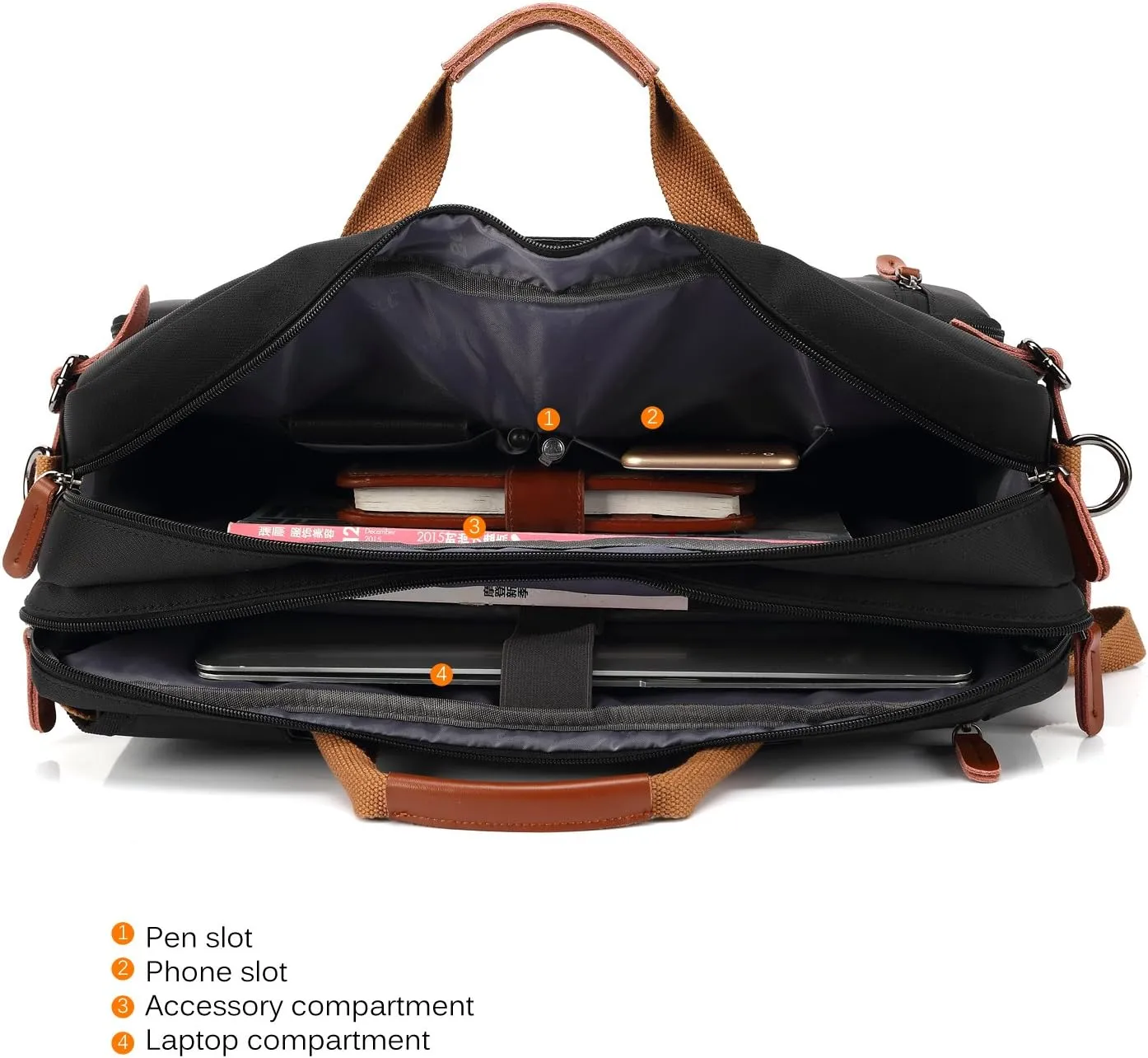 Convertible Backpack Messenger Shoulder Bag Laptop Case Handbag Business Briefcase Multi-Functional Travel Rucksack Fits 15.6 Inch Laptop for Men/Women (Black)