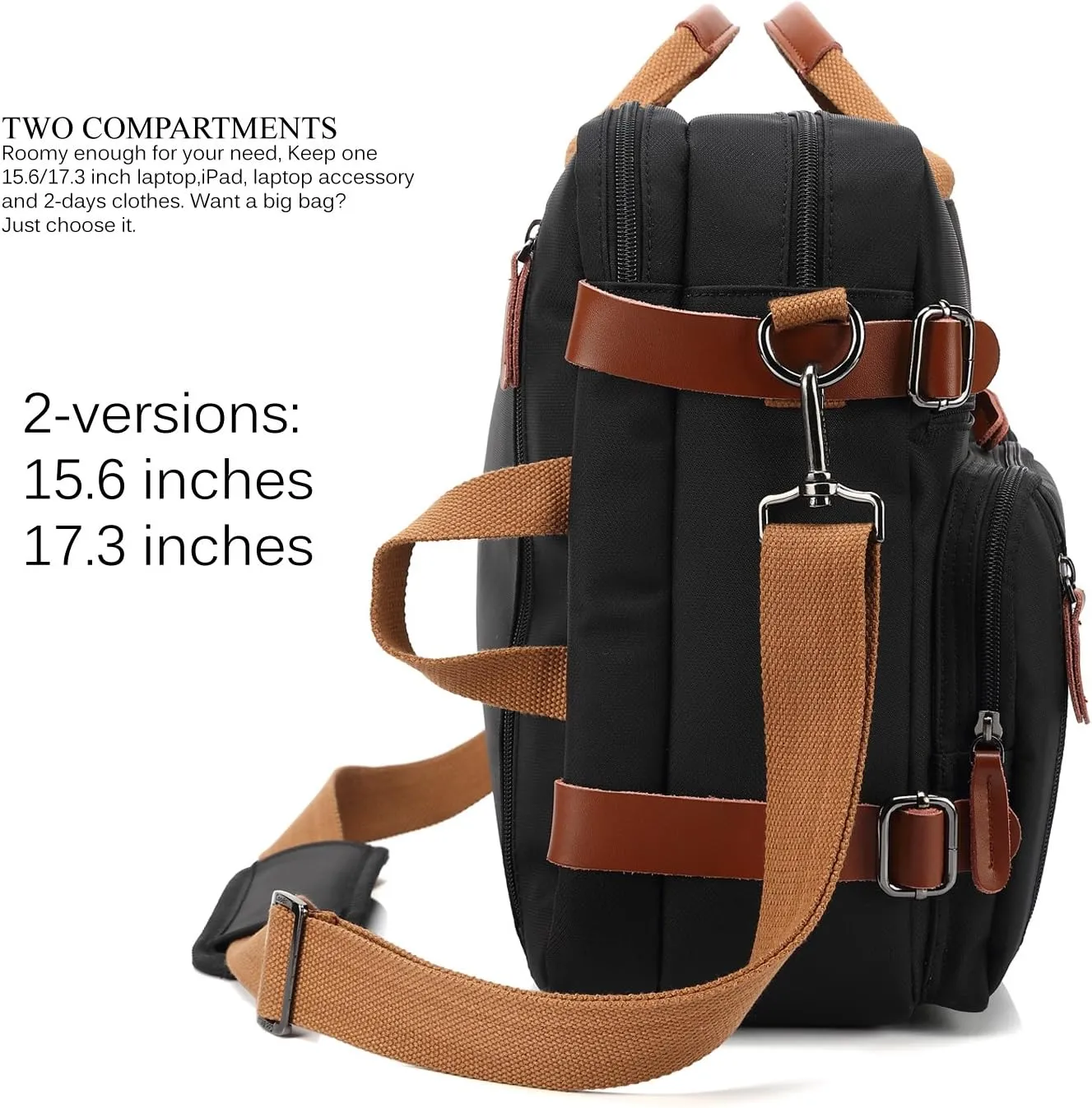 Convertible Backpack Messenger Shoulder Bag Laptop Case Handbag Business Briefcase Multi-Functional Travel Rucksack Fits 15.6 Inch Laptop for Men/Women (Black)