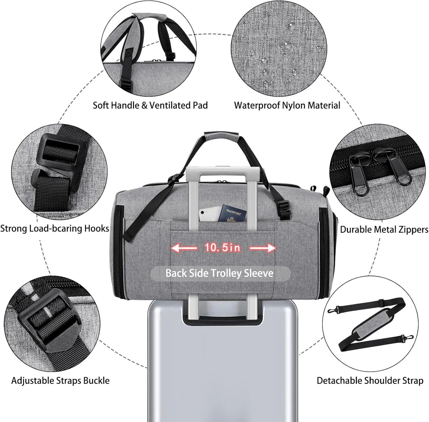Convertible Garment Bags for Travel - Carry on Garment Duffle Bag with Backpack Straps for Men Women, 4 in 1 Large Travel Duffel Bags with Shoes Compartment Hanging Suit Dress Weekender Bag 3pcs Set