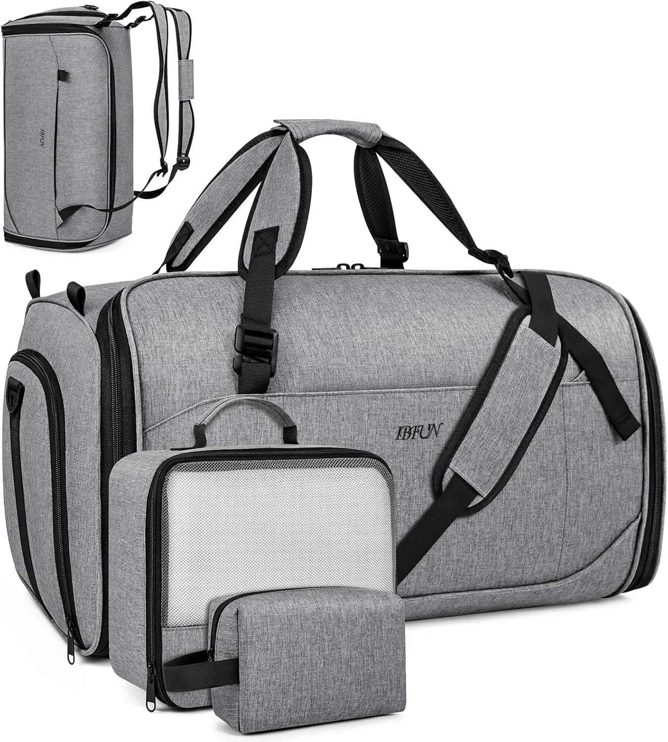 Convertible Garment Bags for Travel - Carry on Garment Duffle Bag with Backpack Straps for Men Women, 4 in 1 Large Travel Duffel Bags with Shoes Compartment Hanging Suit Dress Weekender Bag 3pcs Set