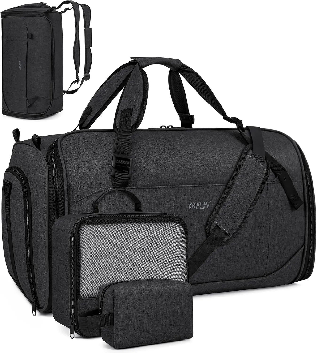 Convertible Garment Bags for Travel - Carry on Garment Duffle Bag with Backpack Straps for Men Women, 4 in 1 Large Travel Duffel Bags with Shoes Compartment Hanging Suit Dress Weekender Bag 3pcs Set