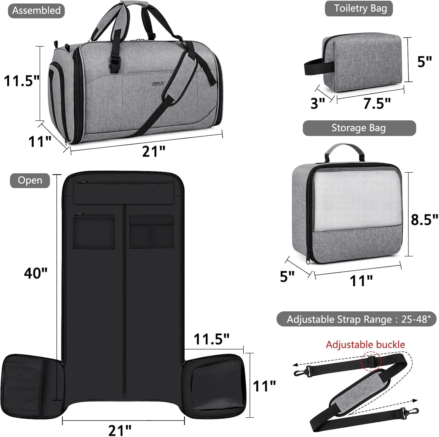 Convertible Garment Bags for Travel - Carry on Garment Duffle Bag with Backpack Straps for Men Women, 4 in 1 Large Travel Duffel Bags with Shoes Compartment Hanging Suit Dress Weekender Bag 3pcs Set