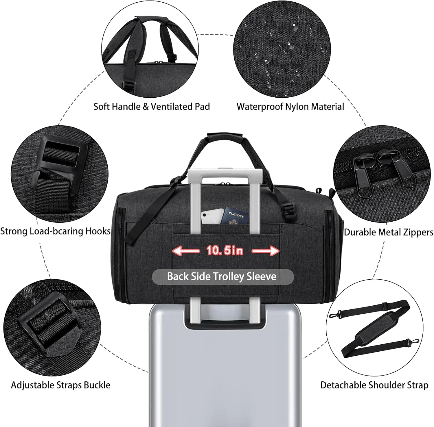 Convertible Garment Bags for Travel - Carry on Garment Duffle Bag with Backpack Straps for Men Women, 4 in 1 Large Travel Duffel Bags with Shoes Compartment Hanging Suit Dress Weekender Bag 3pcs Set