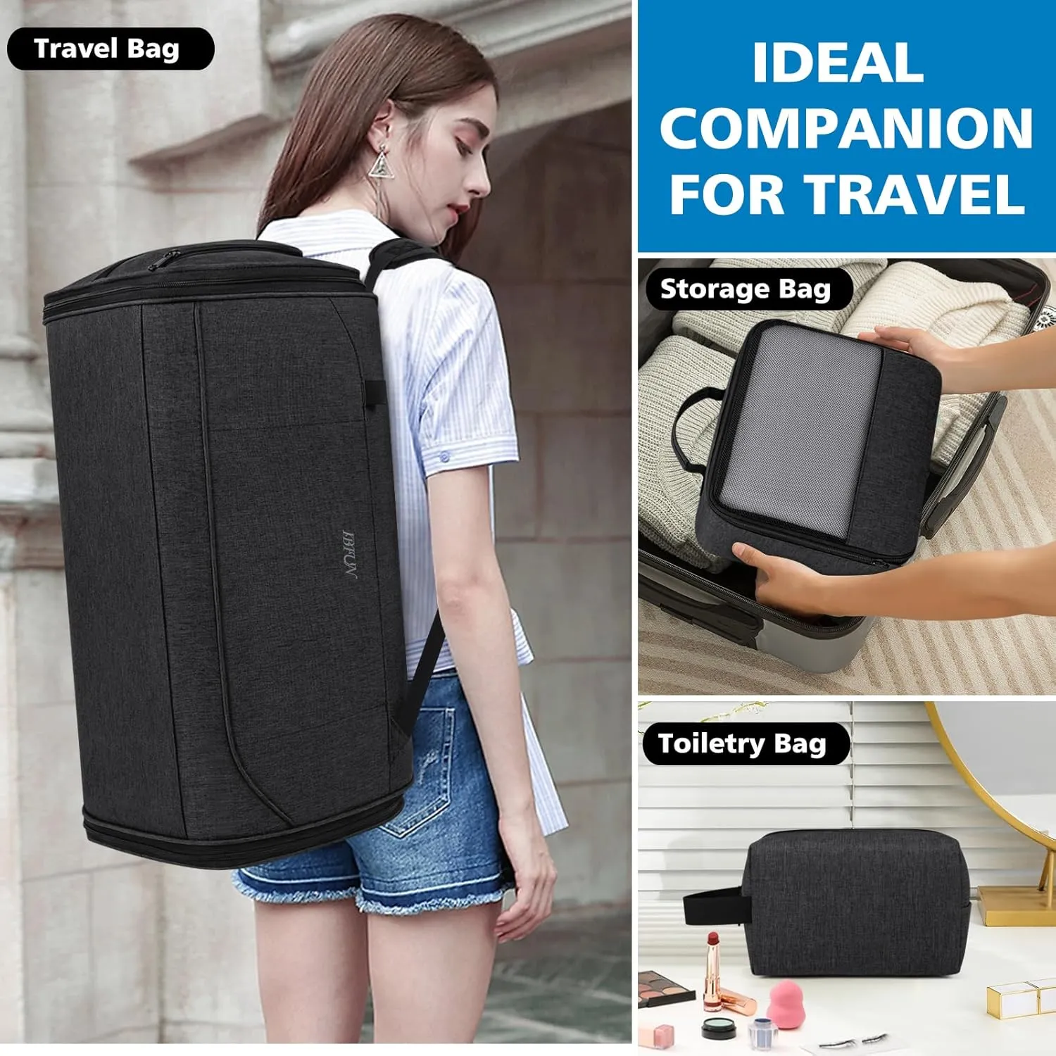 Convertible Garment Bags for Travel - Carry on Garment Duffle Bag with Backpack Straps for Men Women, 4 in 1 Large Travel Duffel Bags with Shoes Compartment Hanging Suit Dress Weekender Bag 3pcs Set