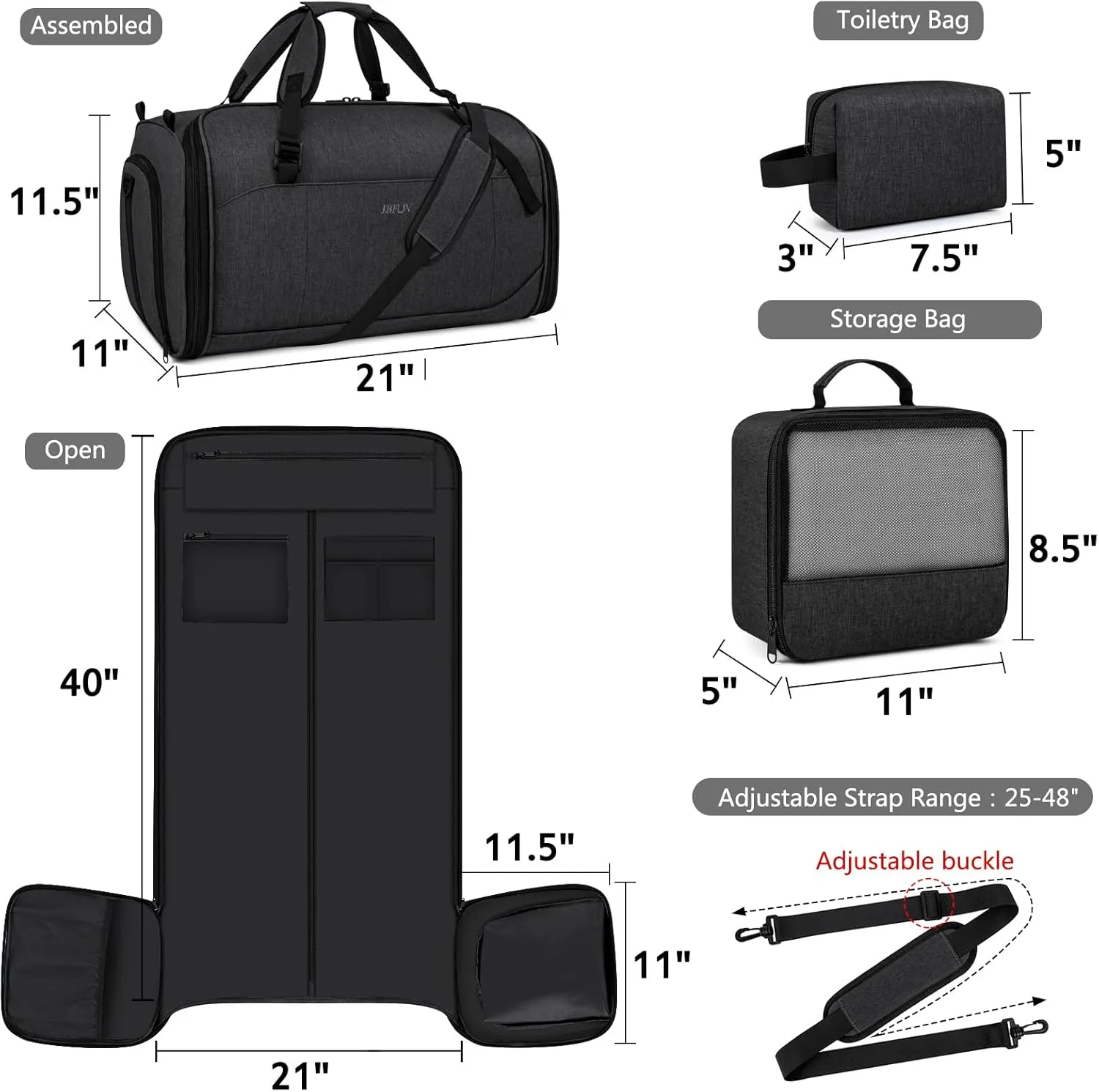 Convertible Garment Bags for Travel - Carry on Garment Duffle Bag with Backpack Straps for Men Women, 4 in 1 Large Travel Duffel Bags with Shoes Compartment Hanging Suit Dress Weekender Bag 3pcs Set