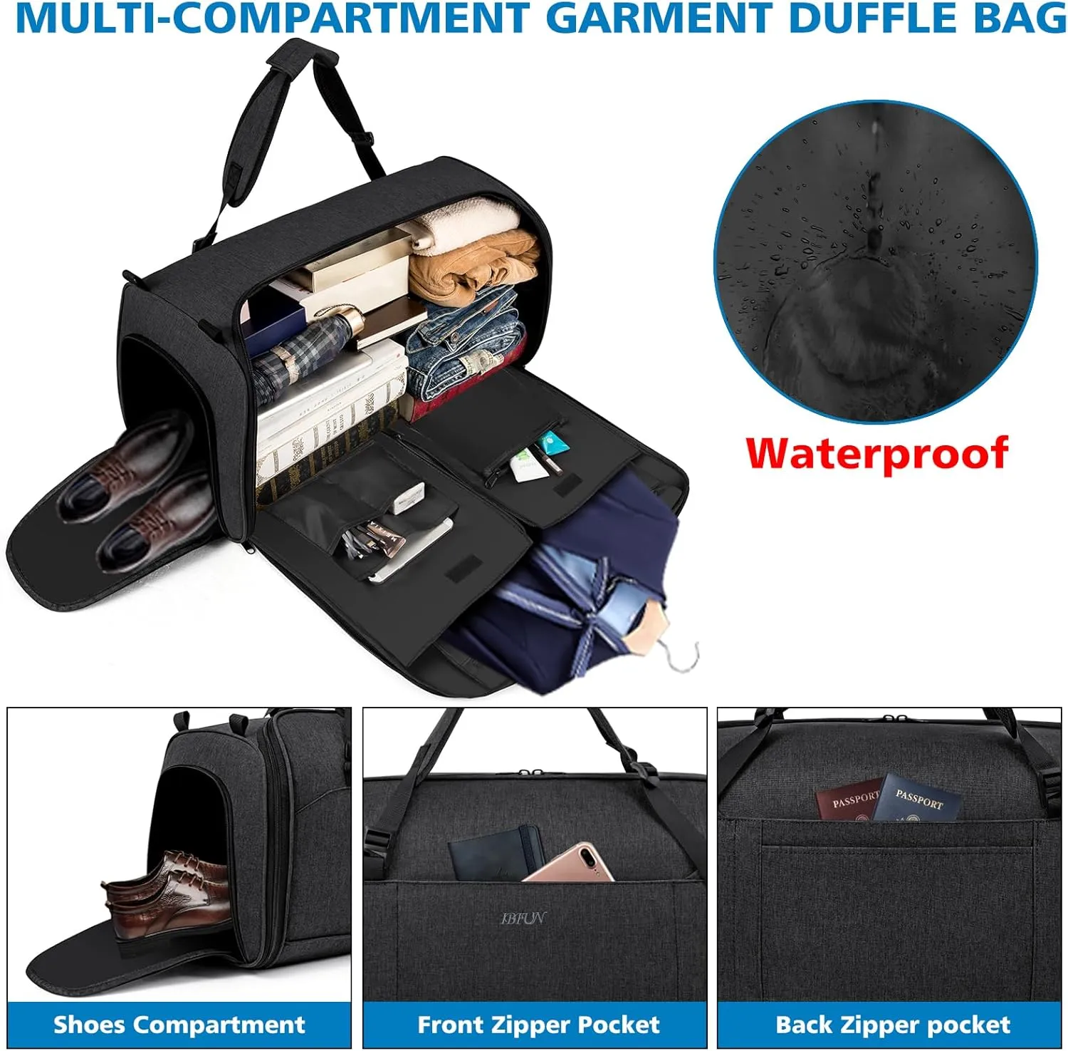 Convertible Garment Bags for Travel - Carry on Garment Duffle Bag with Backpack Straps for Men Women, 4 in 1 Large Travel Duffel Bags with Shoes Compartment Hanging Suit Dress Weekender Bag 3pcs Set
