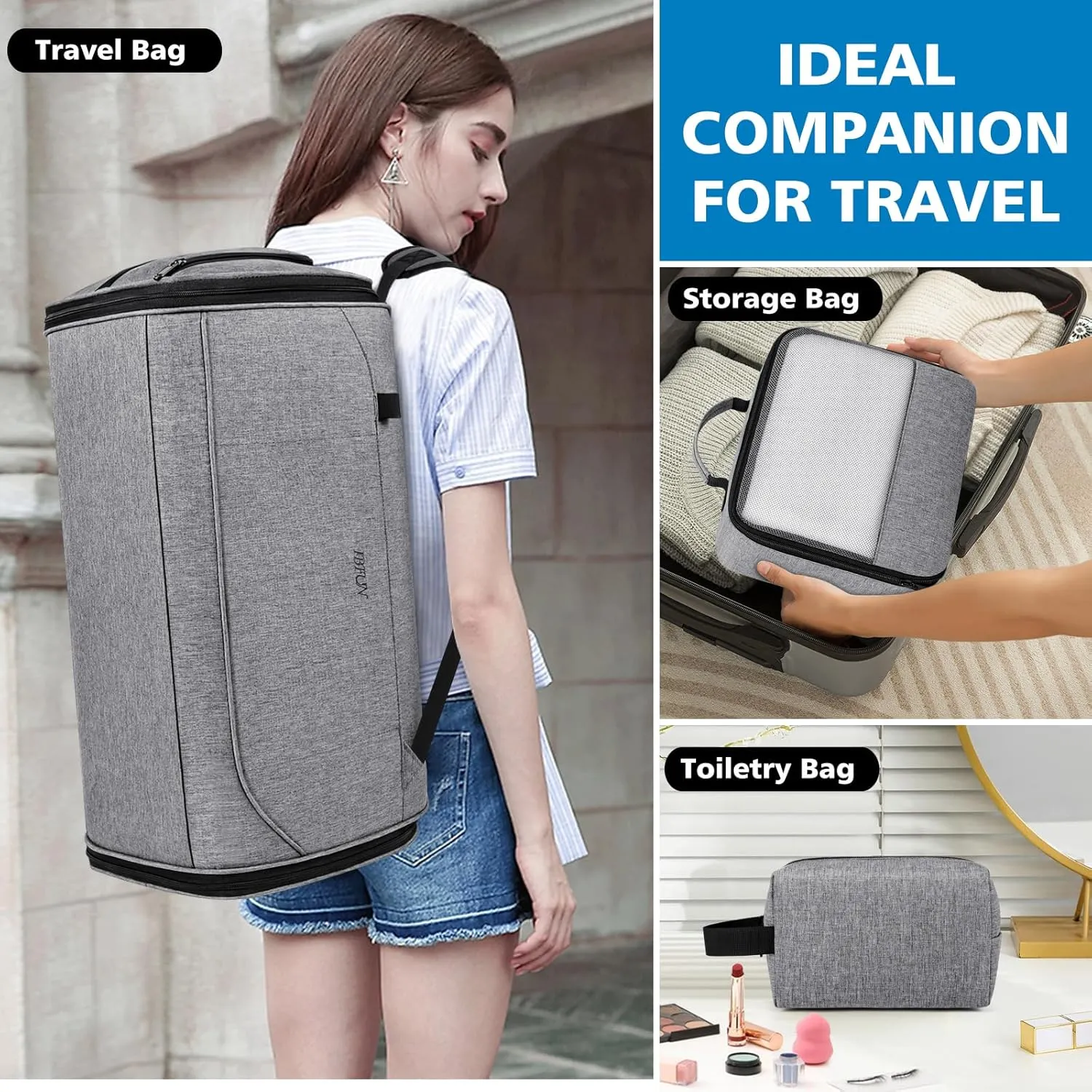 Convertible Garment Bags for Travel - Carry on Garment Duffle Bag with Backpack Straps for Men Women, 4 in 1 Large Travel Duffel Bags with Shoes Compartment Hanging Suit Dress Weekender Bag 3pcs Set