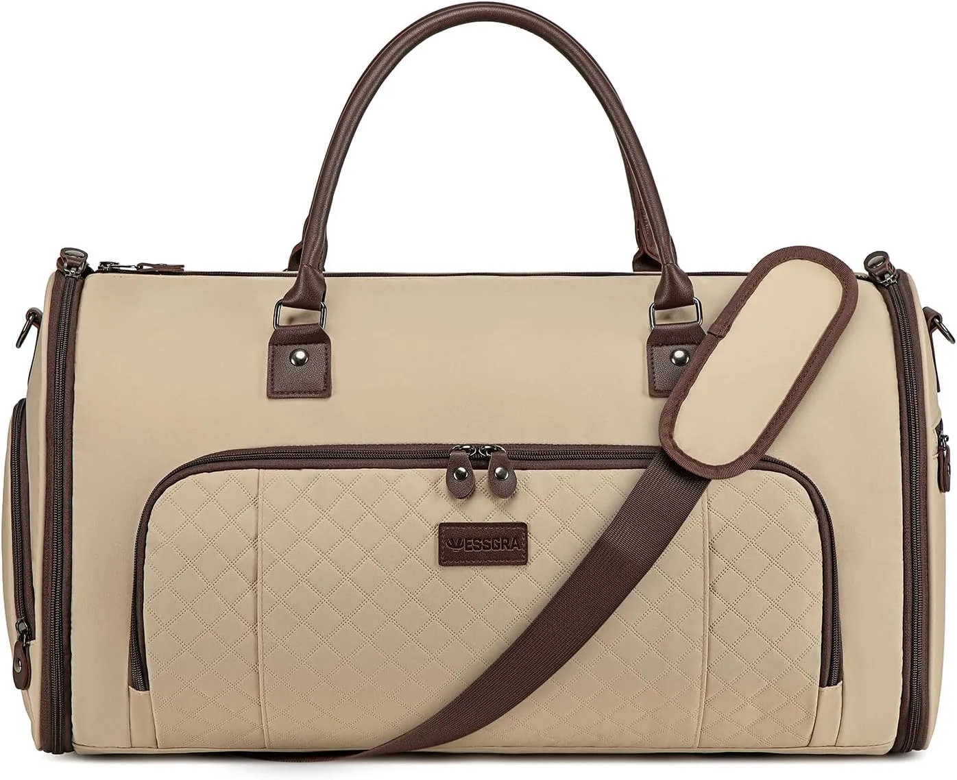 Convertible Garment Bags for Travel, Carry On Garment Duffle Bags for Women, Garment Bag with Shoes Compartment, 2 in 1 Travel Suit Bag with Detachable Shoulder Strap-Khaki
