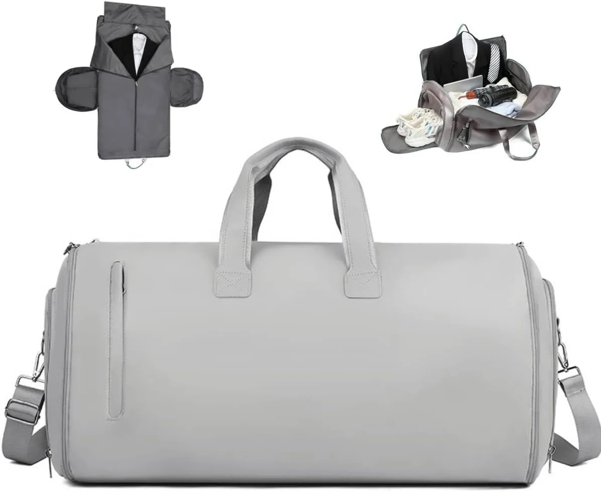 Convertible Garment Bags, Garment Duffel Bags for Travel, 57L Carry on Garment Bag, Garment Duffle Bags with Shoulder Strap & Shoes Compartment (Grey)