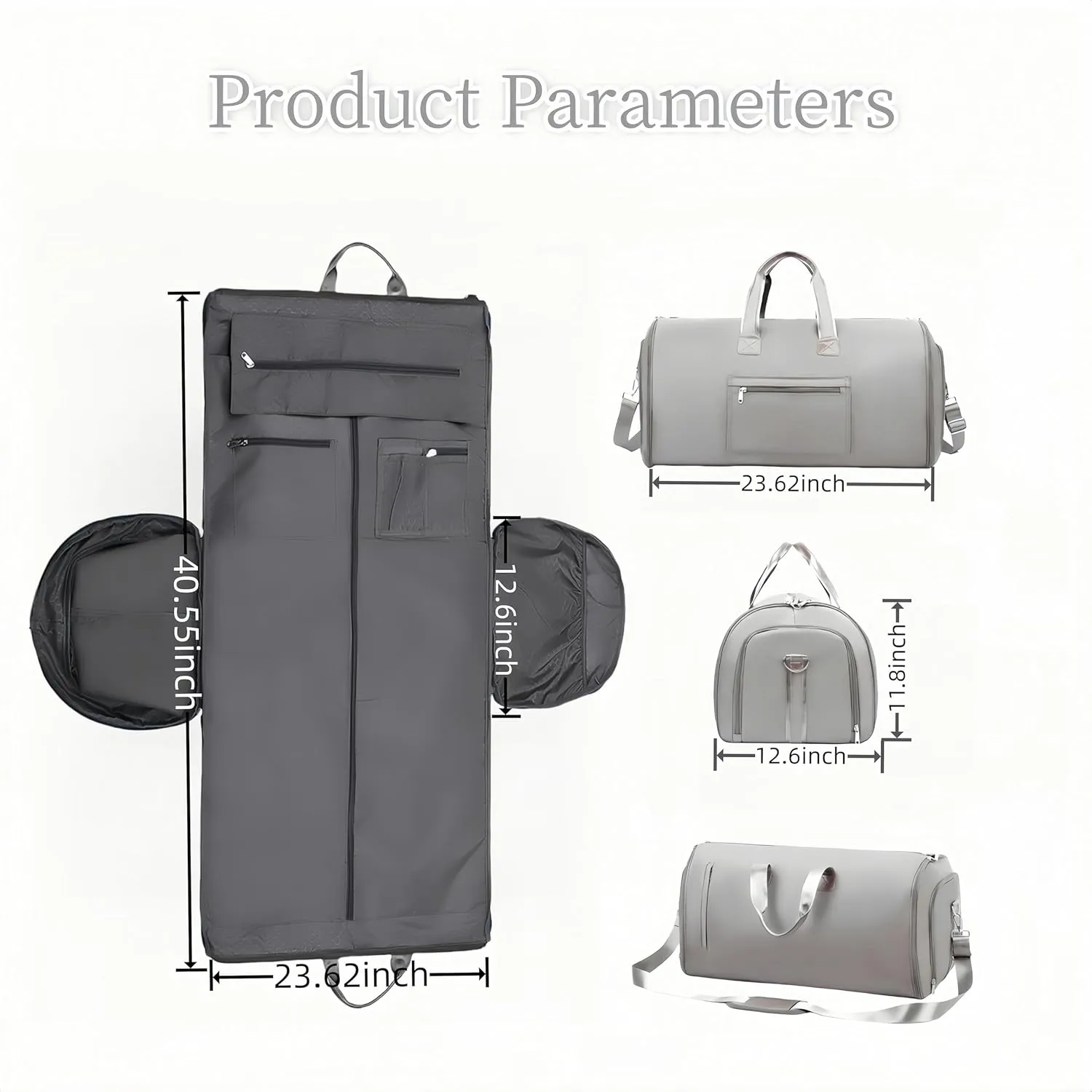 Convertible Garment Bags, Garment Duffel Bags for Travel, 57L Carry on Garment Bag, Garment Duffle Bags with Shoulder Strap & Shoes Compartment (Grey)