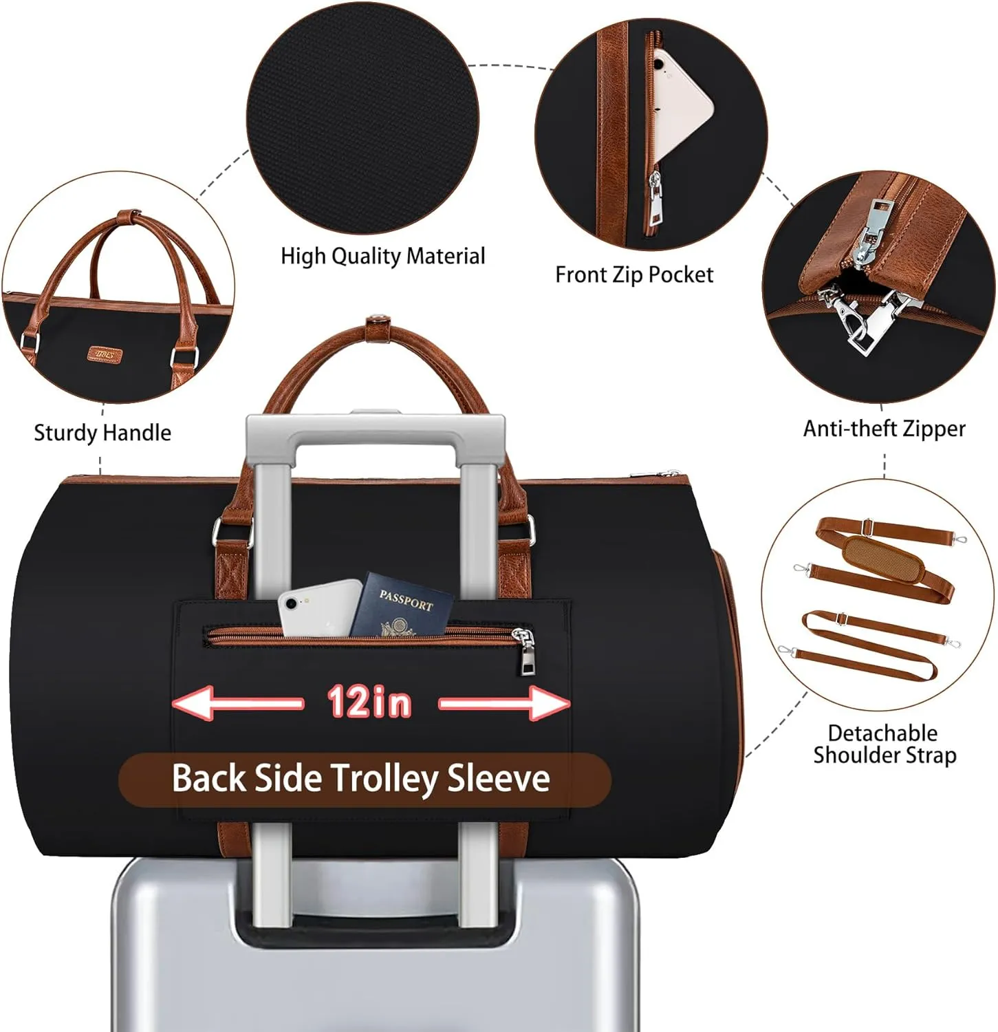 Convertible Garment Duffel Bag for Travel - Carry On Garment Bags With Toiletry Bag Large Weekender Bag for Men Women 2 in 1 Hanging Suitcase Suit Travel Duffel Overnight Bags 4pcs Set