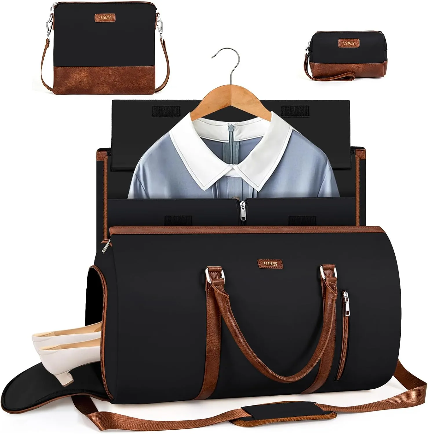 Convertible Garment Duffel Bag for Travel - Carry On Garment Bags With Toiletry Bag Large Weekender Bag for Men Women 2 in 1 Hanging Suitcase Suit Travel Duffel Overnight Bags 4pcs Set