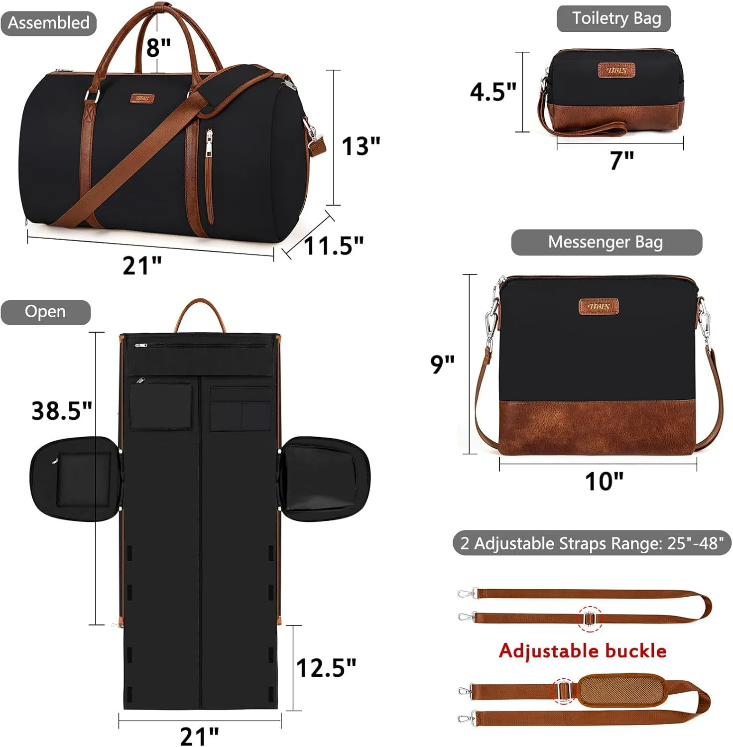 Convertible Garment Duffel Bag for Travel - Carry On Garment Bags With Toiletry Bag Large Weekender Bag for Men Women 2 in 1 Hanging Suitcase Suit Travel Duffel Overnight Bags 4pcs Set