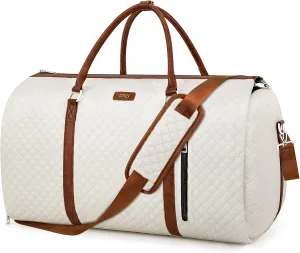 Convertible Garment Duffle Bags for Travel - Carry On Garment Bags With Toiletry Bag, Large Weekender Bags for Women Men 2 in 1 Hanging Suitcase Suit Travel Duffel Bags (White)