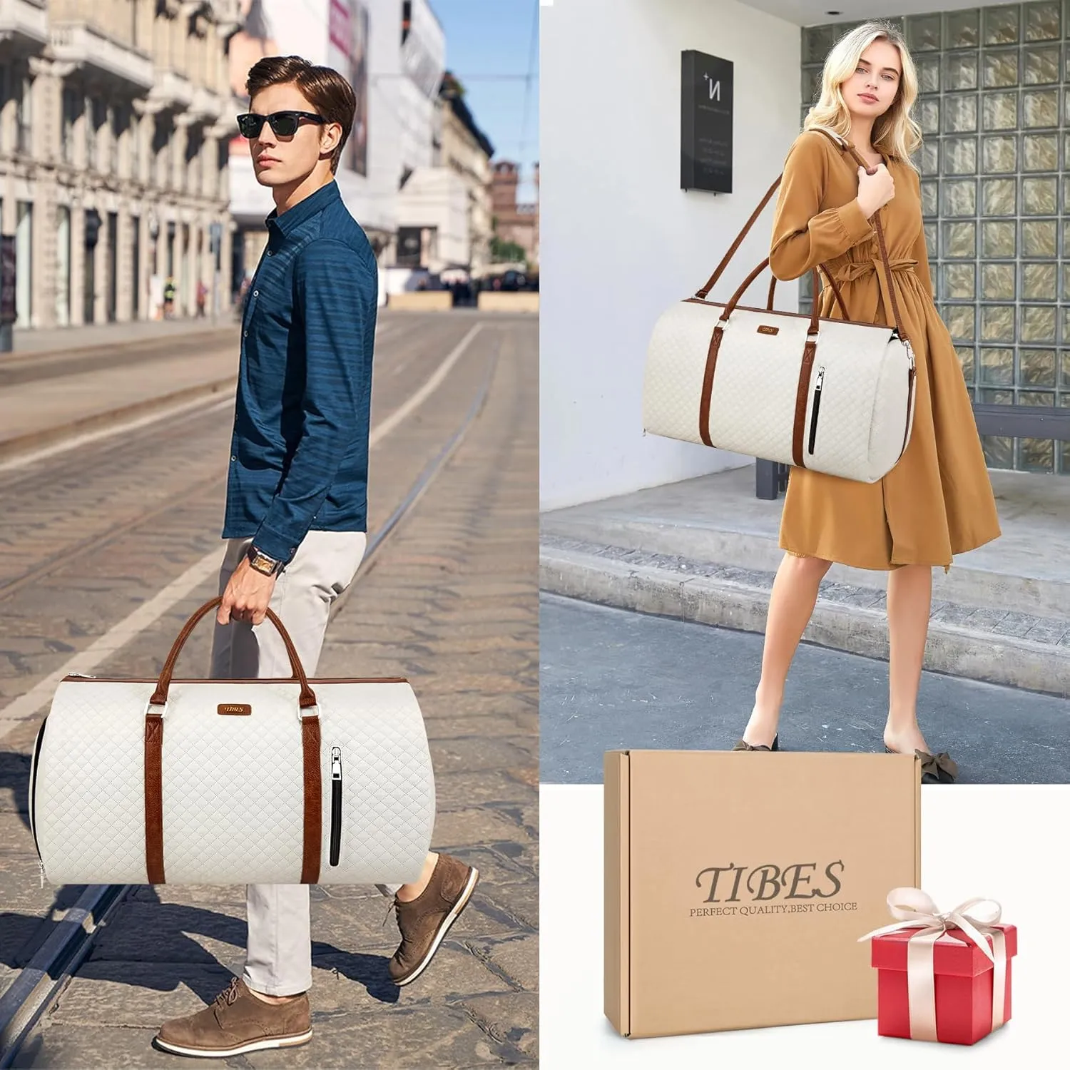 Convertible Garment Duffle Bags for Travel - Carry On Garment Bags With Toiletry Bag, Large Weekender Bags for Women Men 2 in 1 Hanging Suitcase Suit Travel Duffel Bags (White)