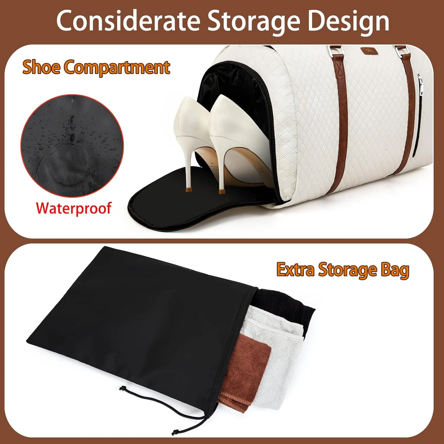 Convertible Garment Duffle Bags for Travel - Carry On Garment Bags With Toiletry Bag, Large Weekender Bags for Women Men 2 in 1 Hanging Suitcase Suit Travel Duffel Bags (White)