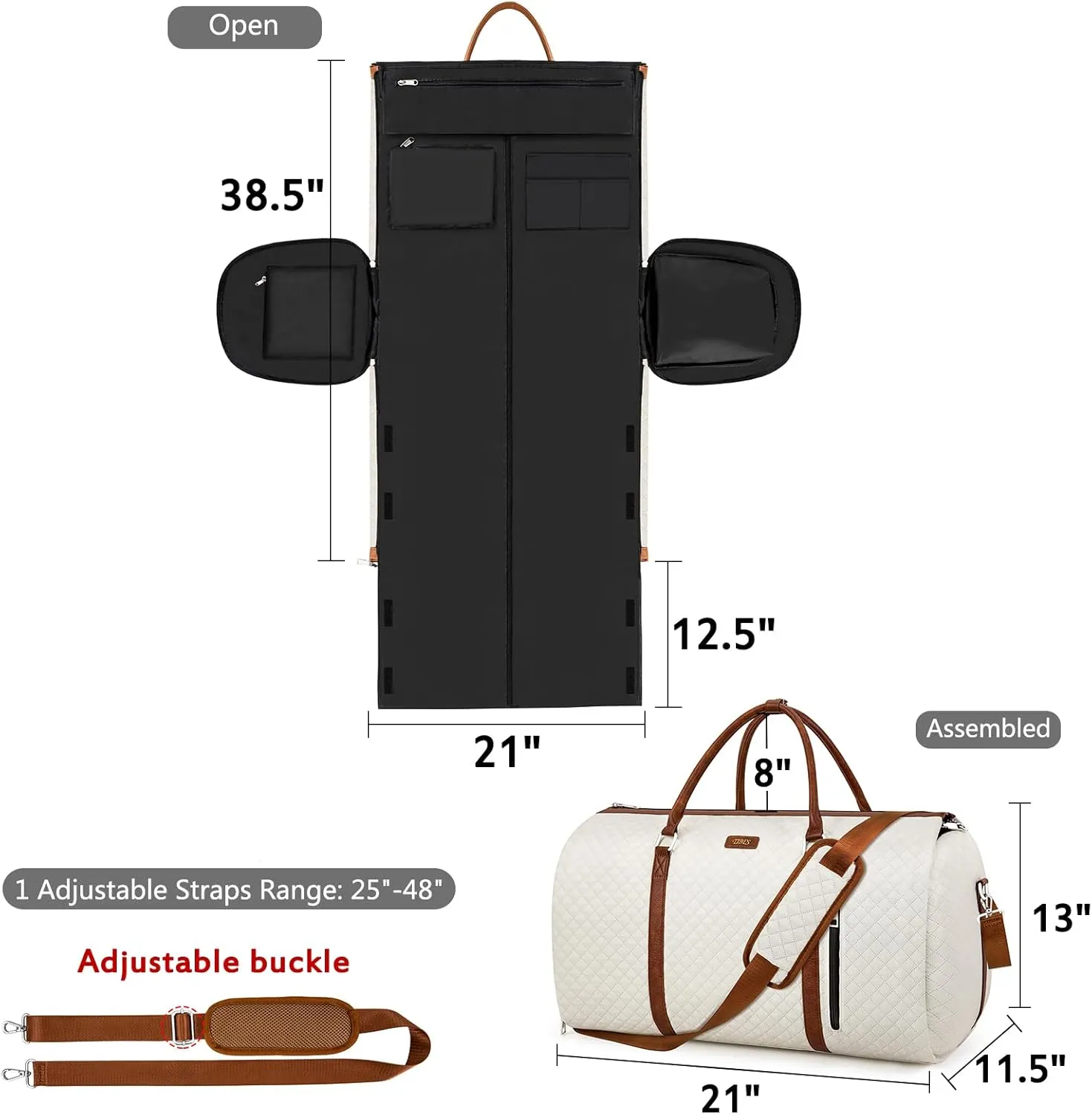 Convertible Garment Duffle Bags for Travel - Carry On Garment Bags With Toiletry Bag, Large Weekender Bags for Women Men 2 in 1 Hanging Suitcase Suit Travel Duffel Bags (White)
