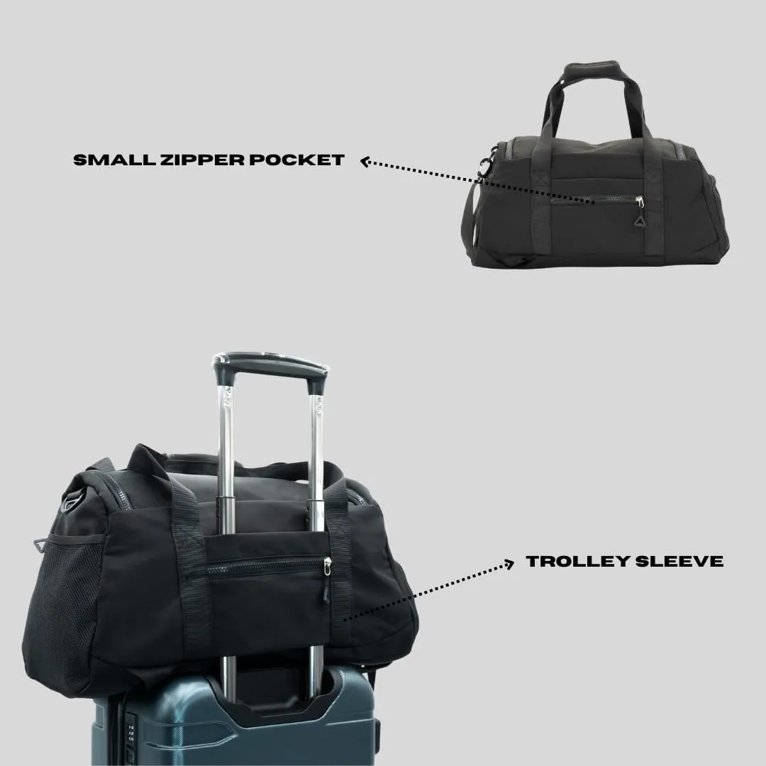 Convertible Gym, Sports & Travel Duffle - With Shoe Compartment & Wet Pocket, Overnight & Carry On Bag, Weekender (Black)