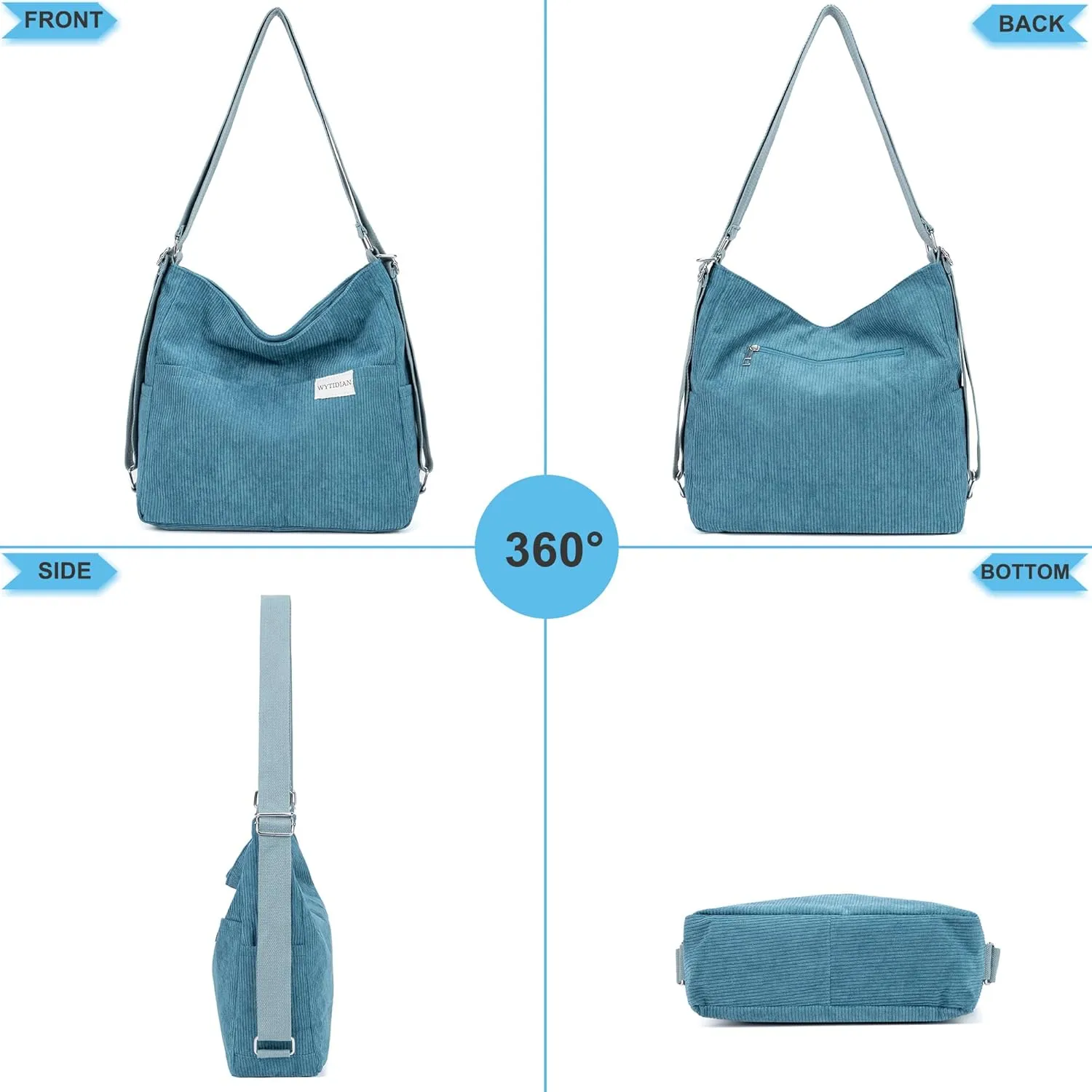 Corduroy Tote Backpack Crossbody Bag for Women, Convertible Shoulder Bags Designer Handbag for College, Work