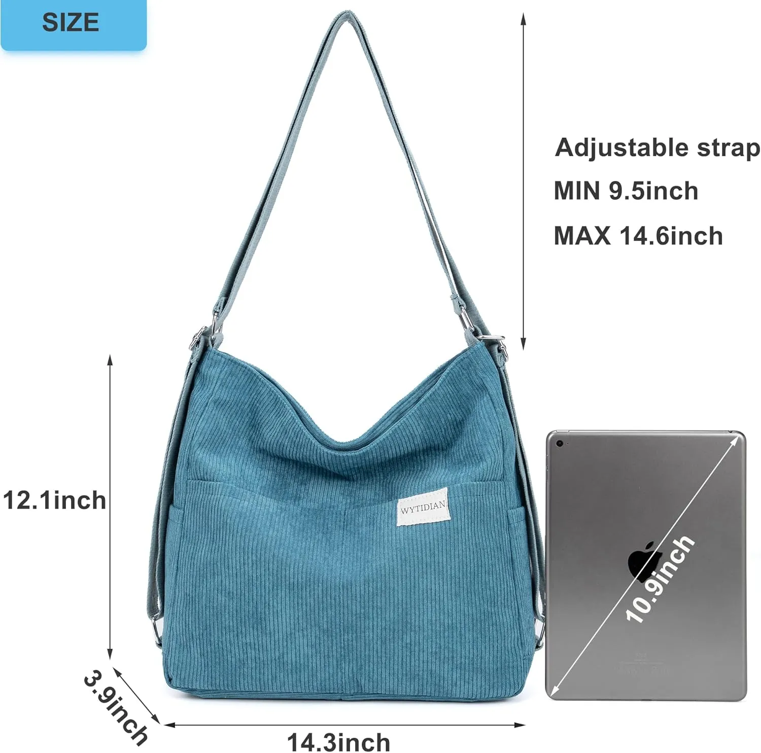 Corduroy Tote Backpack Crossbody Bag for Women, Convertible Shoulder Bags Designer Handbag for College, Work