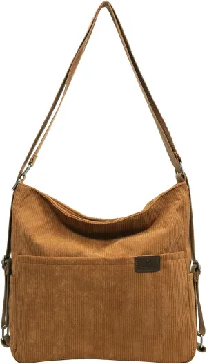 Corduroy Tote Bag for Women Convertible Backpack Purse Crossbody Hobo Shoulder Bag with Multi Pockets Compartments
