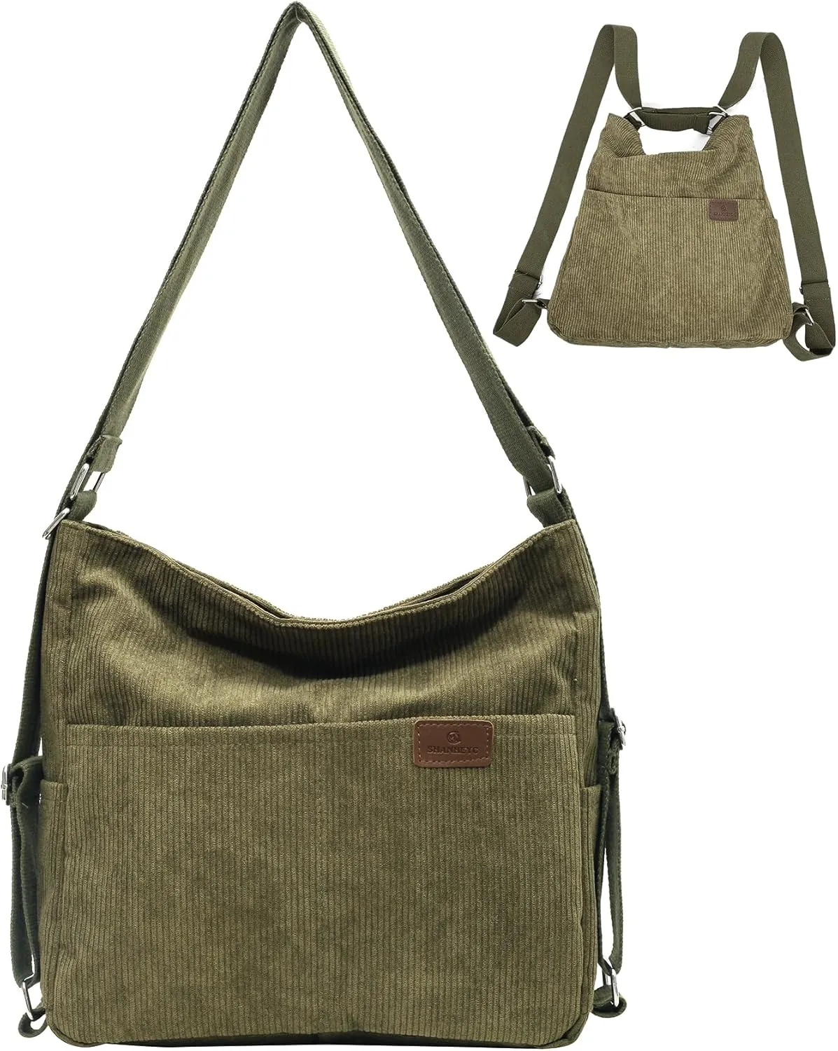 Corduroy Tote Bag for Women Convertible Backpack Purse Crossbody Hobo Shoulder Bag with Multi Pockets Compartments