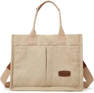 Corduroy Tote Handbags for Women Large Shoulder Crossbody Bag Casual Work Bags Hobo Messenger Bag Satchel with Multi-pocket