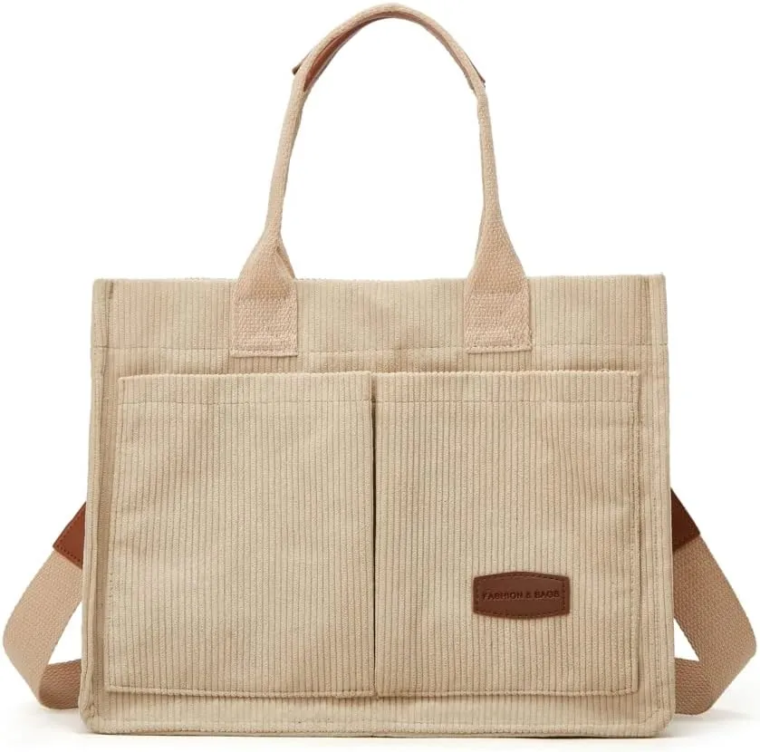 Corduroy Tote Handbags for Women Large Shoulder Crossbody Bag Casual Work Bags Hobo Messenger Bag Satchel with Multi-pocket
