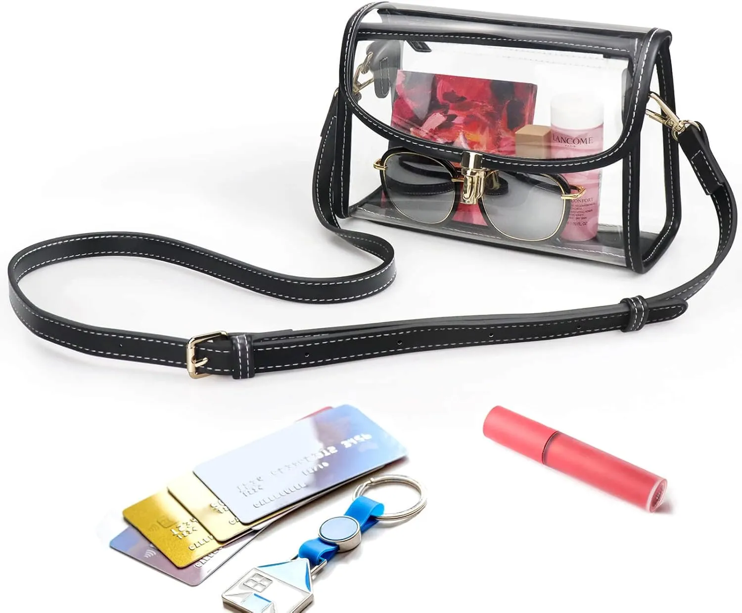 COROMAY Clear Bag Stadium Approved, Crossbody Purse with Adjustable Strap, Leather Bag for Stadium Events
