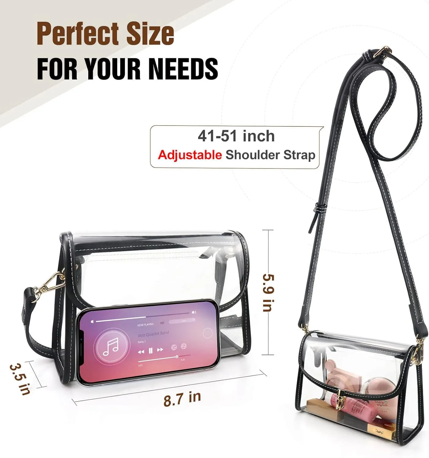 COROMAY Clear Bag Stadium Approved, Crossbody Purse with Adjustable Strap, Leather Bag for Stadium Events