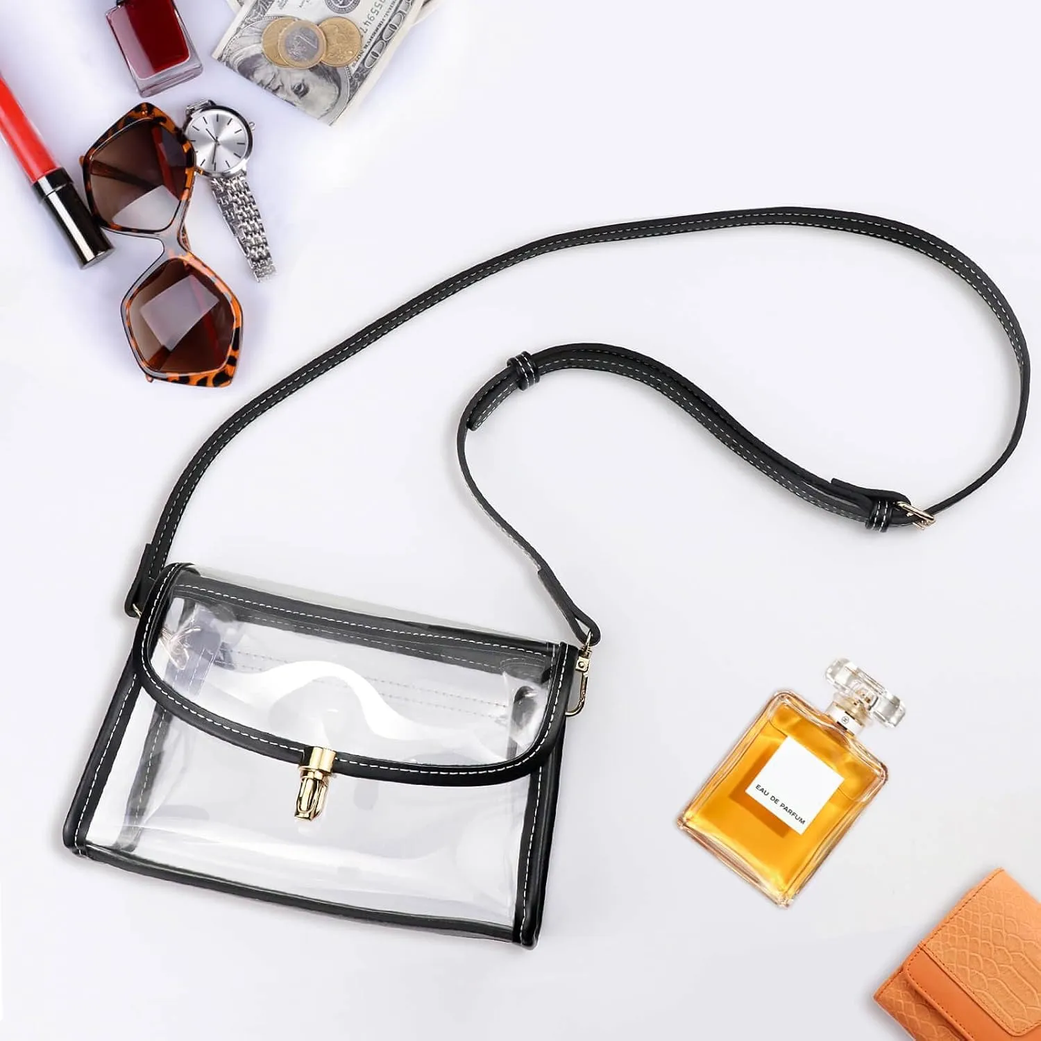 COROMAY Clear Bag Stadium Approved, Crossbody Purse with Adjustable Strap, Leather Bag for Stadium Events