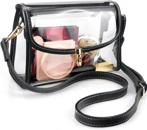 COROMAY Clear Bag Stadium Approved, Crossbody Purse with Adjustable Strap, Leather Bag for Stadium Events